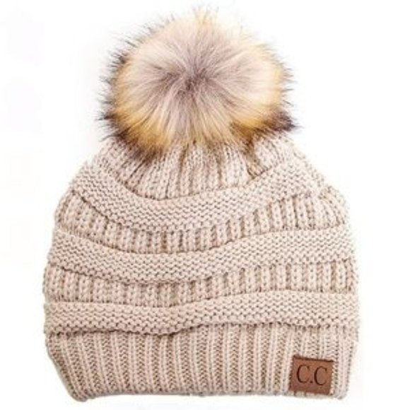 C.C 3pc Knit Warm Pom Beanie Gloves Scarves Set